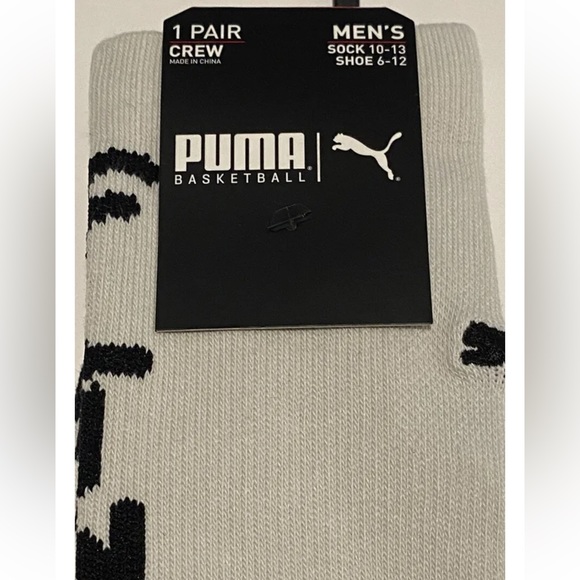 Puma Basketball Crew Socks 1 Pair Mens 6-12 Beige w/ Black ‘Don’t Flinch’ & Logo - Picture 4 of 12